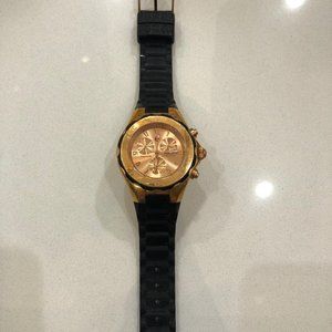 Black Rubber MICHELE Watch With Rose Gold Face